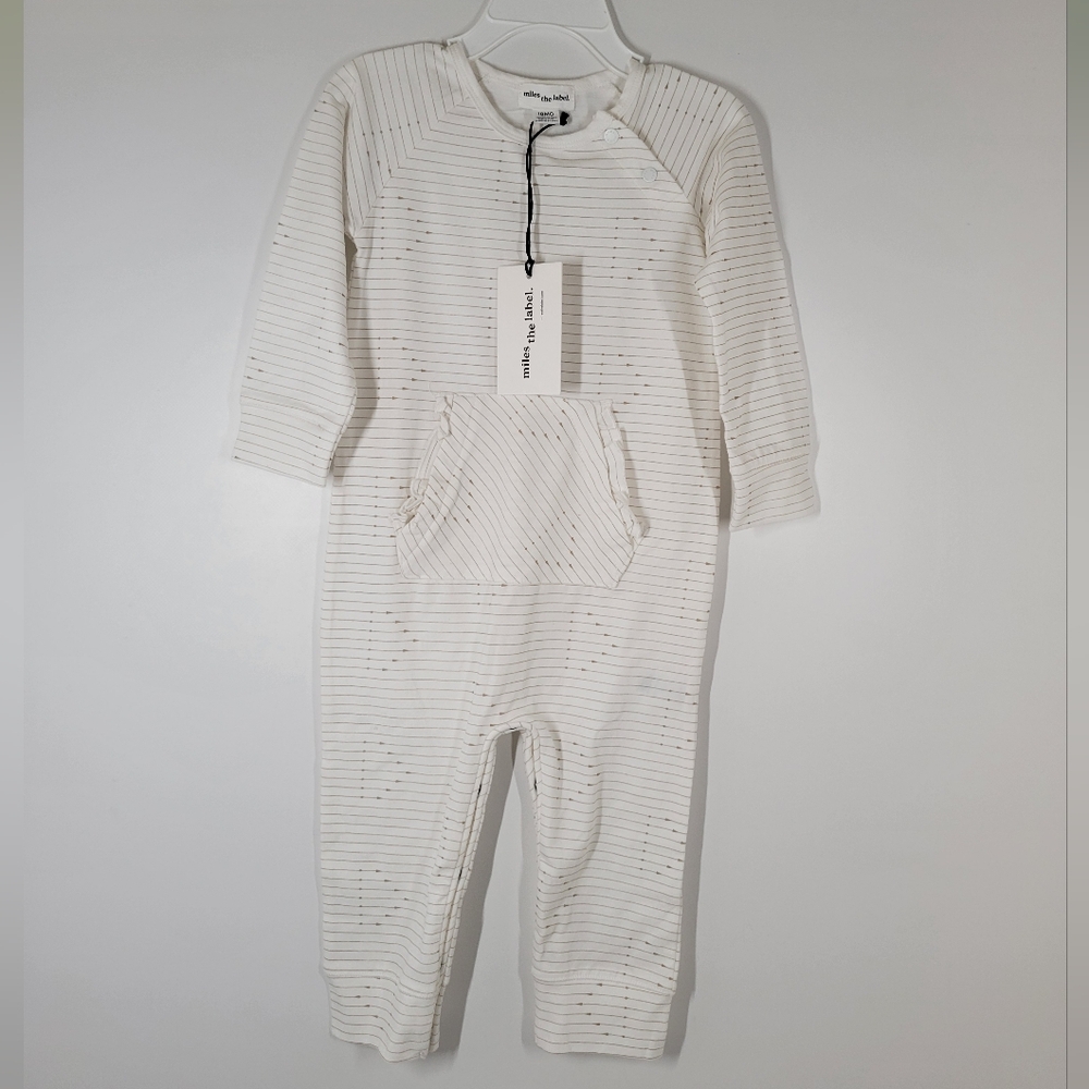 NWT Miles The Label Organic Cotton One Piece White Gold Striped Romper Size 18M